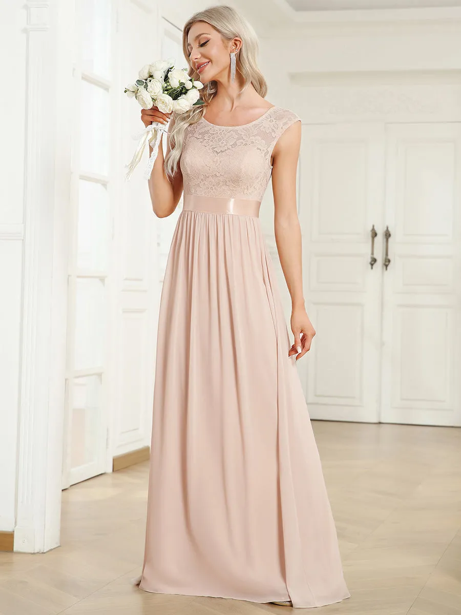 Wholesale V Back Belted Lace & Chiffon Bridesmaid Dresses