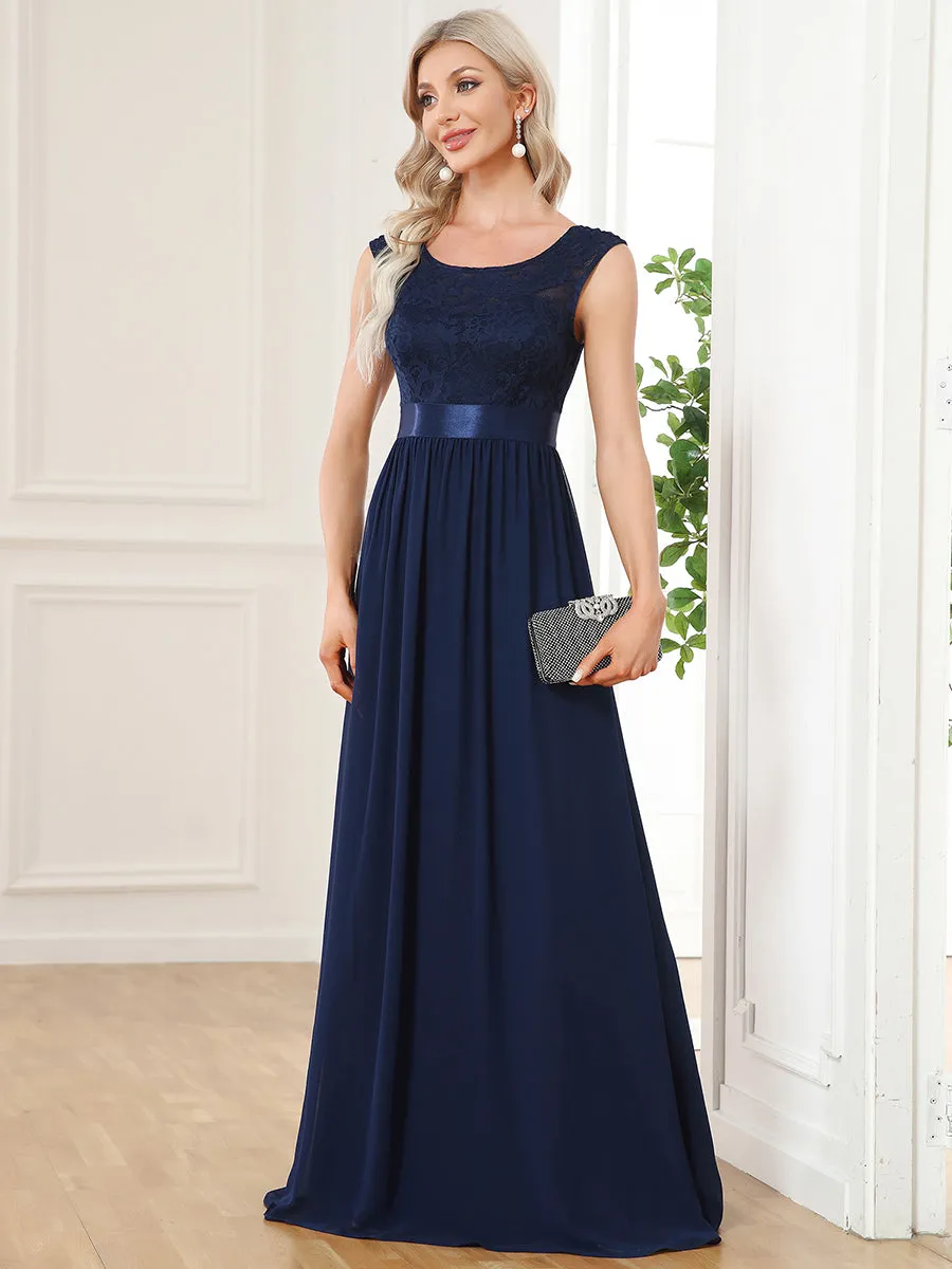 Wholesale V Back Belted Lace & Chiffon Bridesmaid Dresses