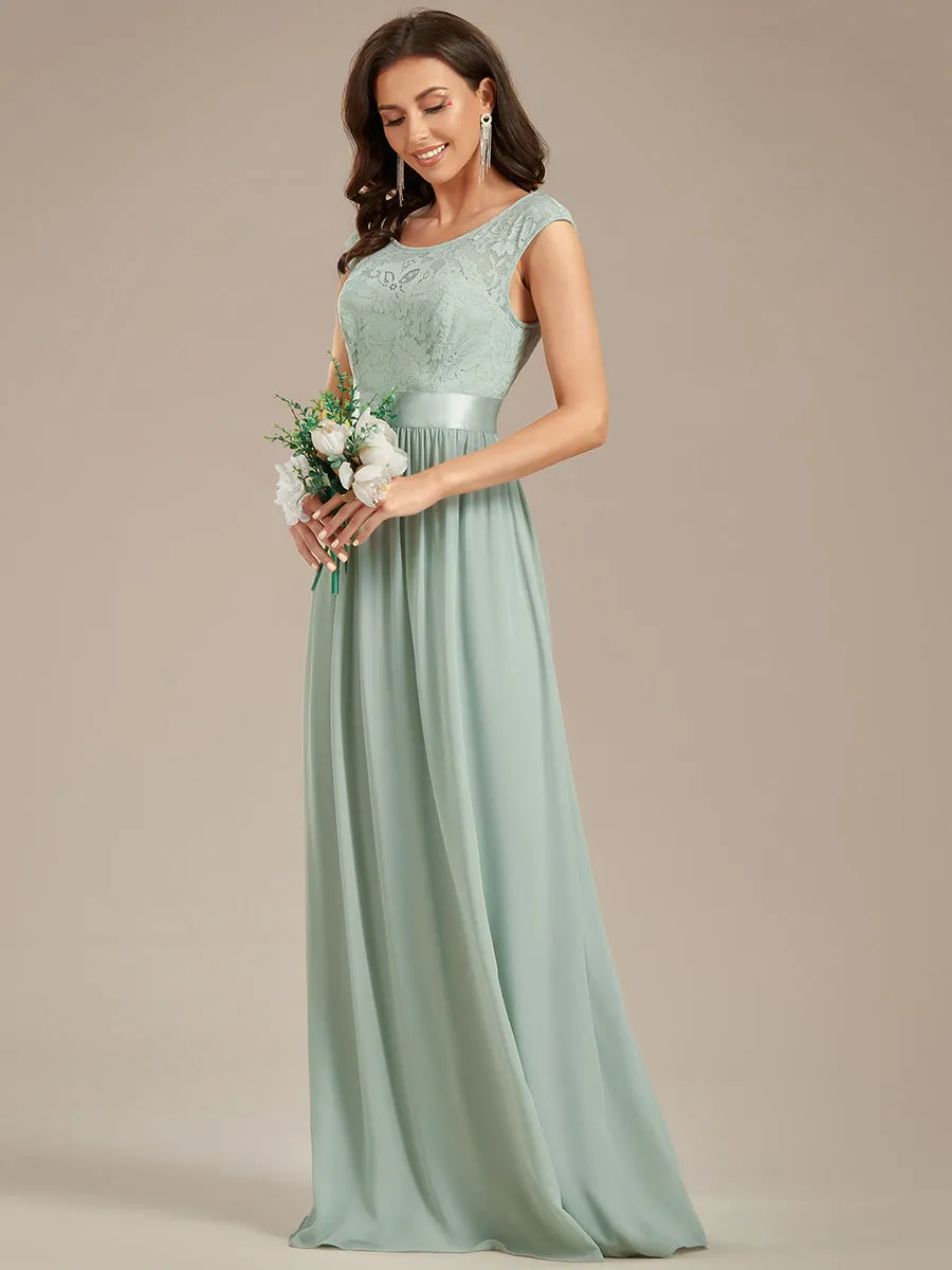 Wholesale V Back Belted Lace & Chiffon Bridesmaid Dresses