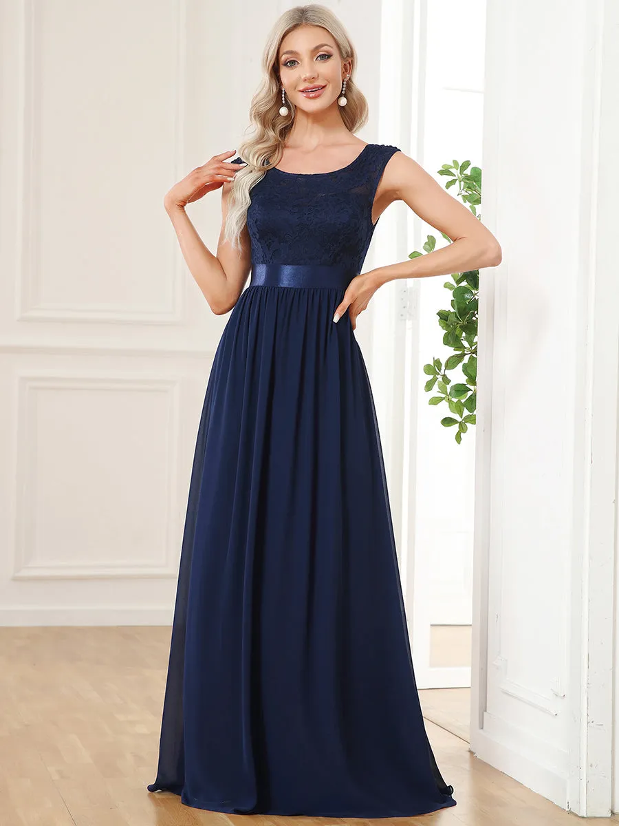 Wholesale V Back Belted Lace & Chiffon Bridesmaid Dresses