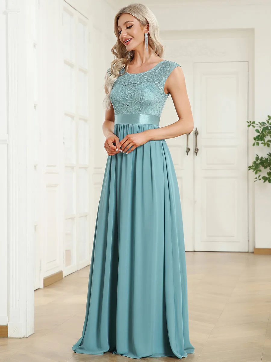 Wholesale V Back Belted Lace & Chiffon Bridesmaid Dresses