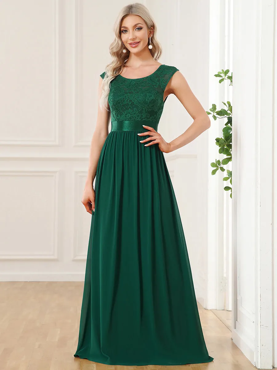 Wholesale V Back Belted Lace & Chiffon Bridesmaid Dresses