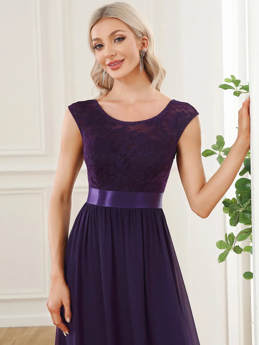 Wholesale V Back Belted Lace & Chiffon Bridesmaid Dresses