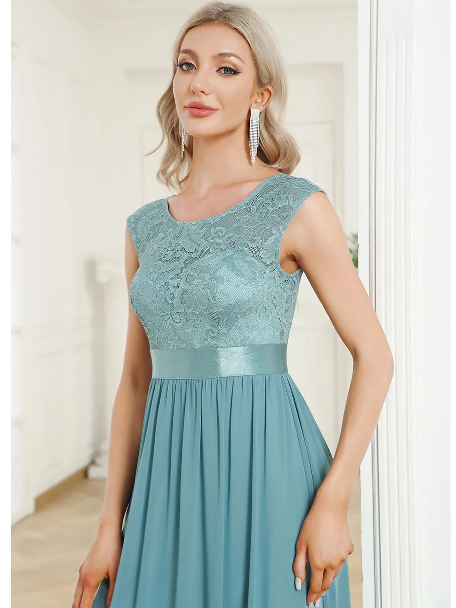 Wholesale V Back Belted Lace & Chiffon Bridesmaid Dresses