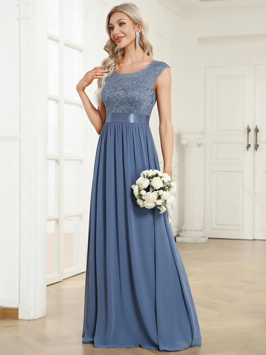 Wholesale V Back Belted Lace & Chiffon Bridesmaid Dresses