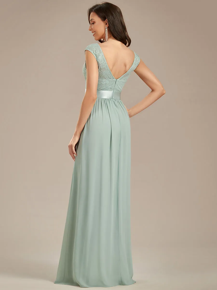 Wholesale V Back Belted Lace & Chiffon Bridesmaid Dresses