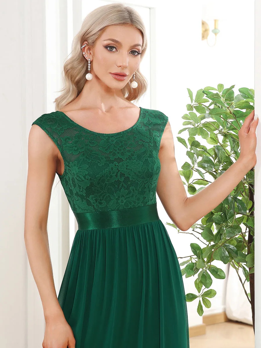 Wholesale V Back Belted Lace & Chiffon Bridesmaid Dresses