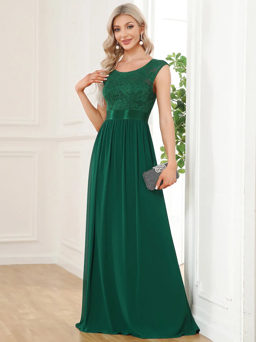 Wholesale V Back Belted Lace & Chiffon Bridesmaid Dresses