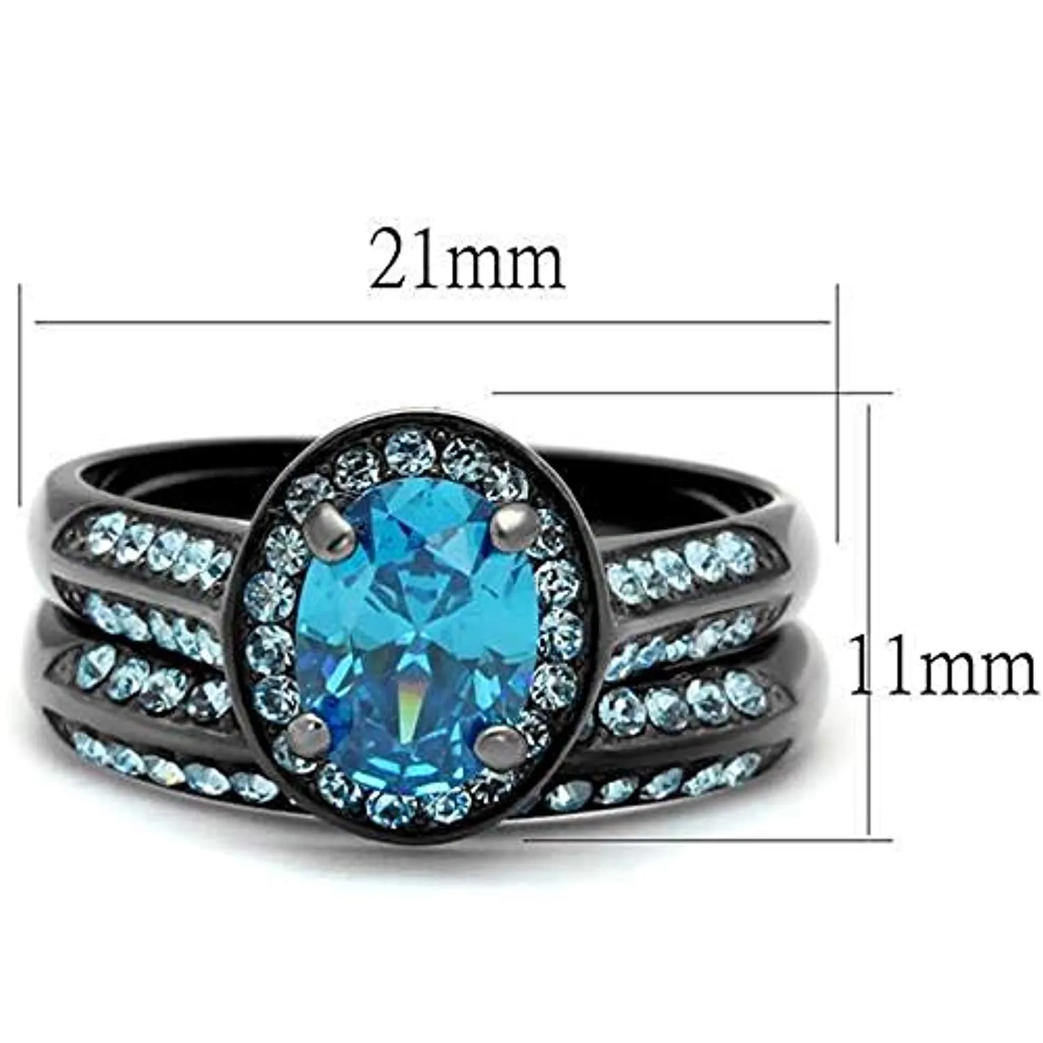 WildKlass Stainless Steel Ring IP Light Black (IP Gun) Women AAA Grade CZ Sea Blue