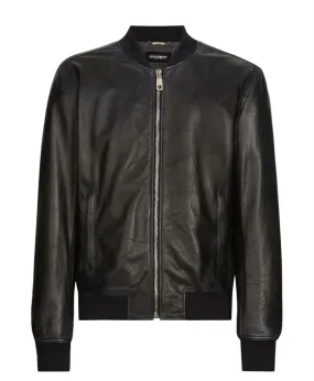 ZIP-UP LEATHER BOMBER JACKET